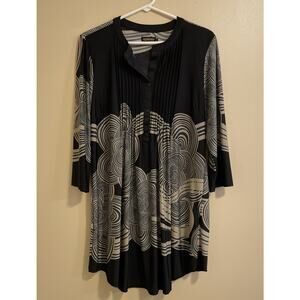 Women’s Large - Tunic Top By Rebel - Black & Brown Geometric Pattern
